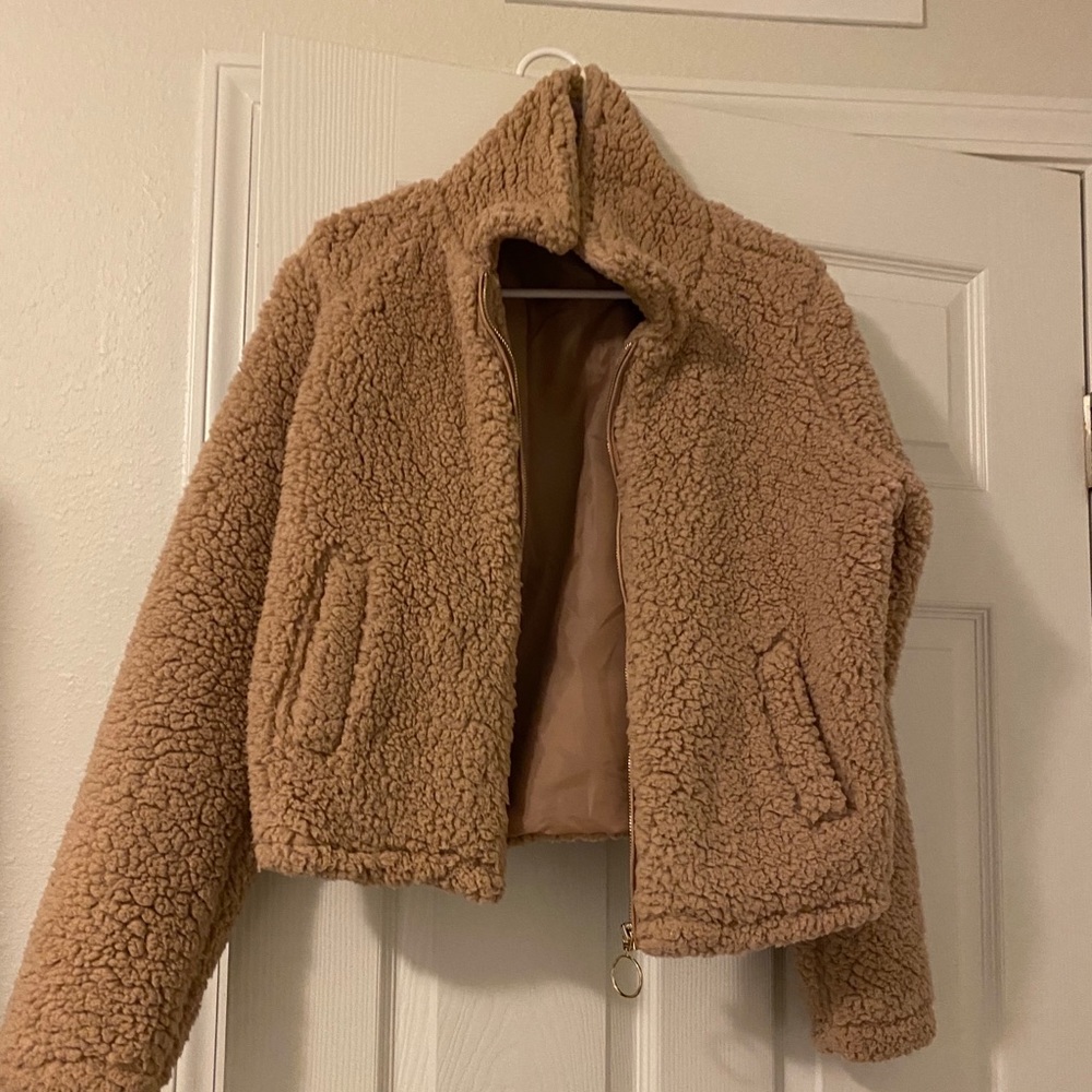 Tan Sherpa zip up jacket